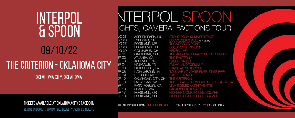 Interpol & Spoon at The Criterion tickets Interpol & Spoon at The Criterion